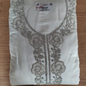 Premium White Hand-Embroidered Unstitched Suit Material